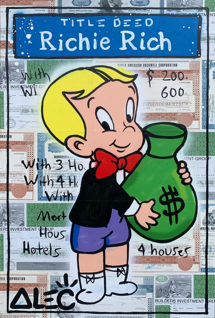 Richie Rich $ Bag Hold Title Deed - Alec Monopoly - Eden Gallery