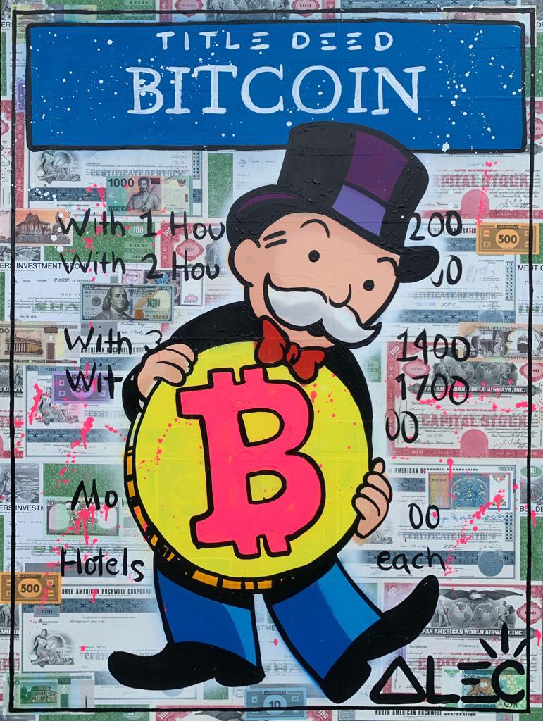 Monopoly Holding Bitcoin Title Deed - Alec Monopoly - Eden Gallery