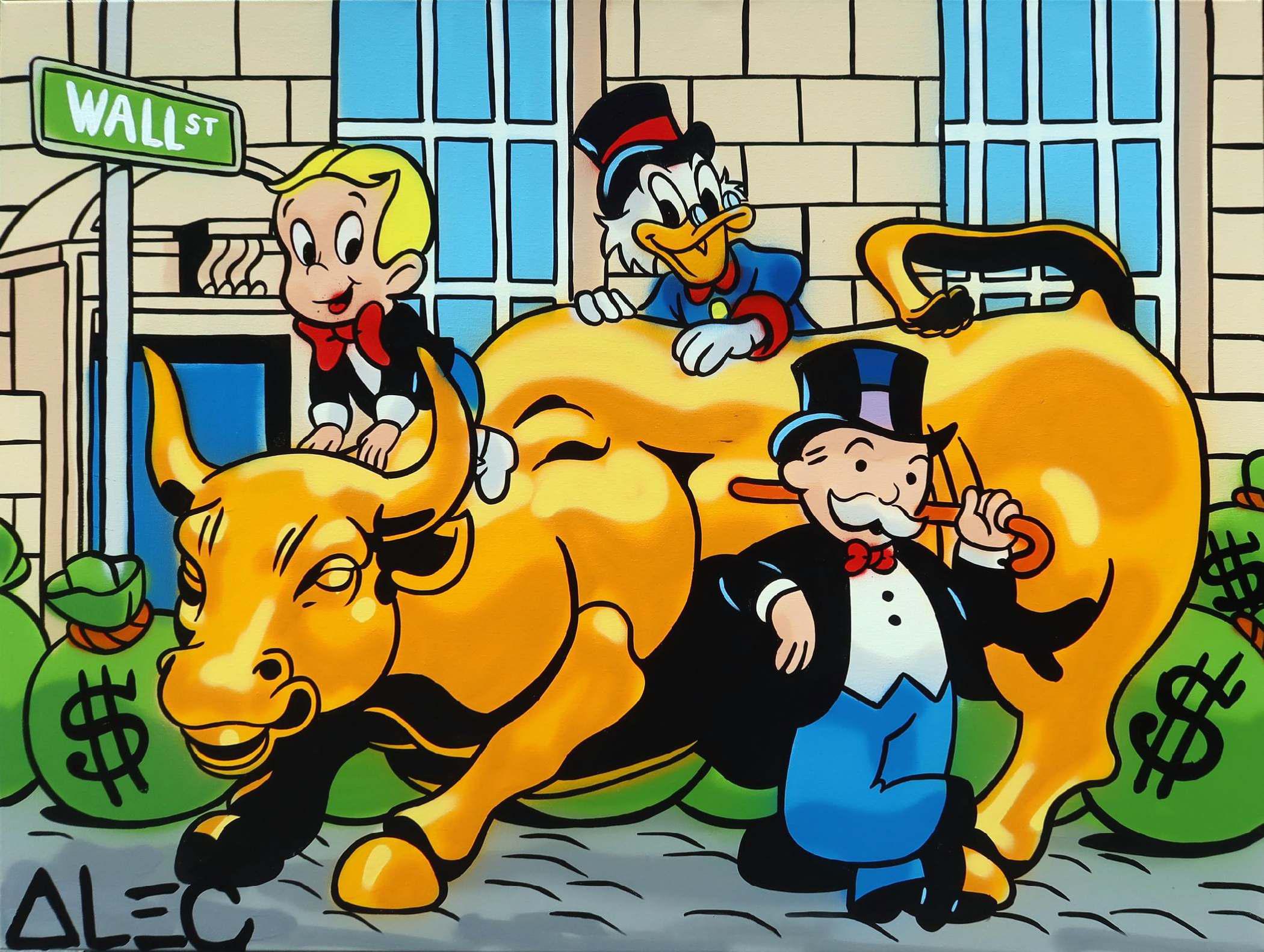 $ Team Wall St. Scrooge on Top Yellow Bull - Alec Monopoly - Eden Gallery