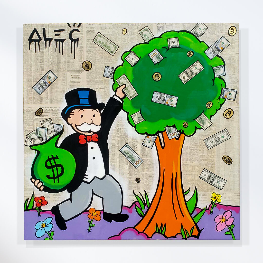 Monopoly Picking $ Tree $100 Bills - Alec Monopoly - Eden Gallery
