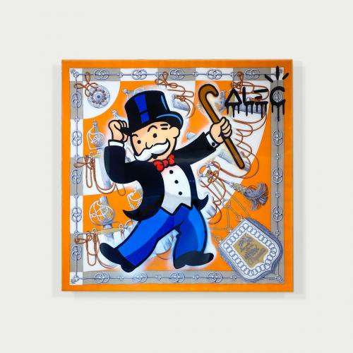 Monopoly with Cane up Orange Hermes Scarf
